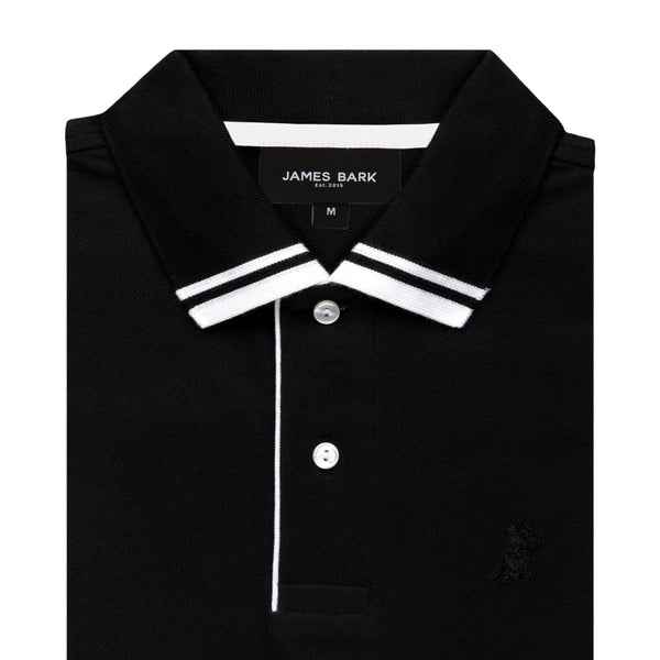 Men's Striped Accents Pique Polo Shirt - Black Beauty A167