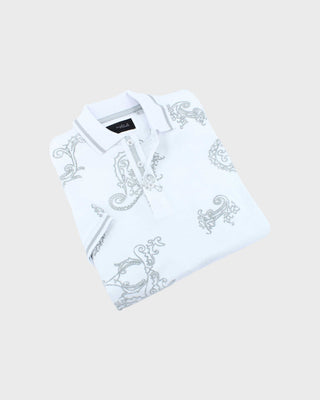 Paisley Flocked Polo - White