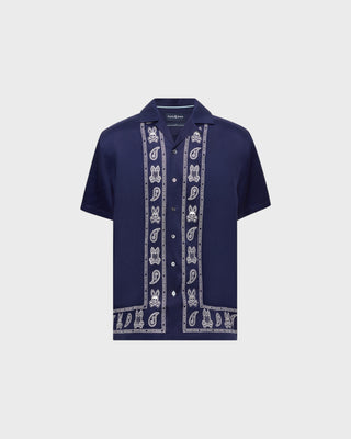Luke Tencel Border Shirt - Evening Blue