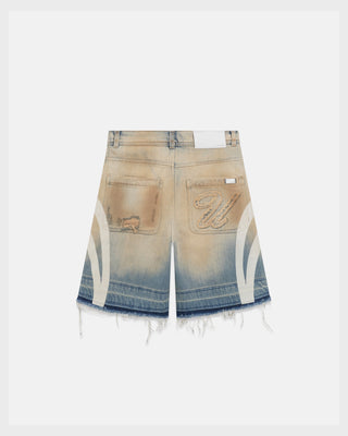 Holy State Stripe Denim Shorts Sand Blue