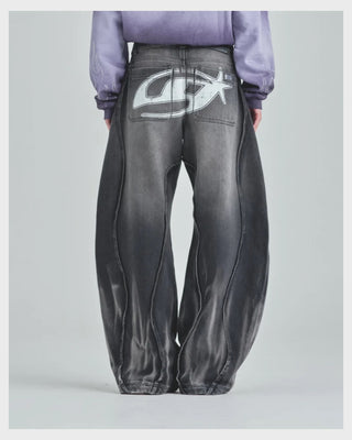 W Act 1 UG Star Barrel Vein Jean Washed Black