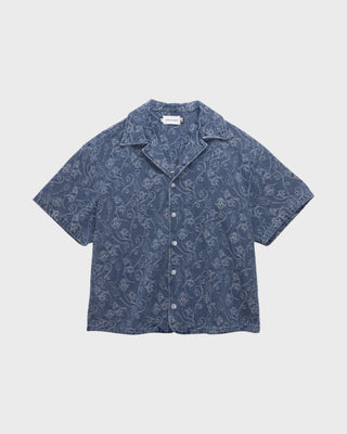 JACQUARD SHORT SLEEVE CAMP SHIRT - LIGHT INDIGO