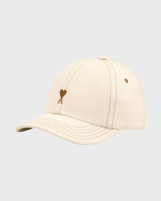 White Cotton Cap With Ami De Coeur - White Cream
