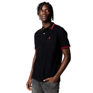 Men's Stripe Collar Polo Shirt - Black A189