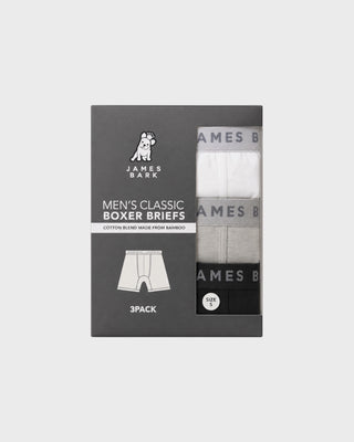 3-PACK MENS BOXER BRIEF - WHITE/GRAY/BLACK