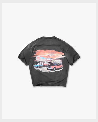 24 Hour Service T-Shirt Stained Black