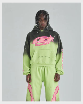 Act 1 Neon Boxy Fit Hoodie Faded Green