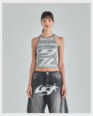 Act 1 Racer Halter Tank Top Gray
