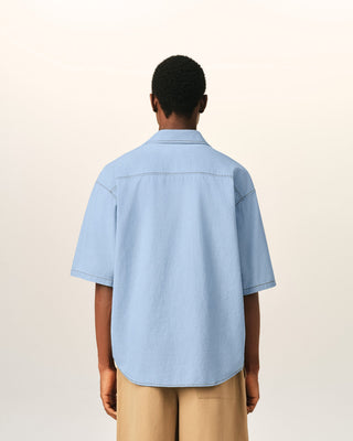 Blue Boxy Cotton Short-Sleeve Shirt With Ami De Coeur Cashmere Blue