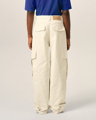 White Baggy-Fit Cargo Cotton Trousers Ivory