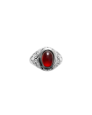 Garnet Oval Stone Ring w/ Wing Detail