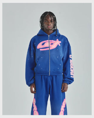 Act 1 Neon Zip Up Boxy Fit Hoodie Electric Blue
