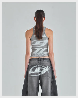 Act 1 Racer Halter Tank Top Gray