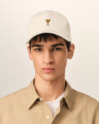 White Cotton Cap With Ami De Coeur White Cream