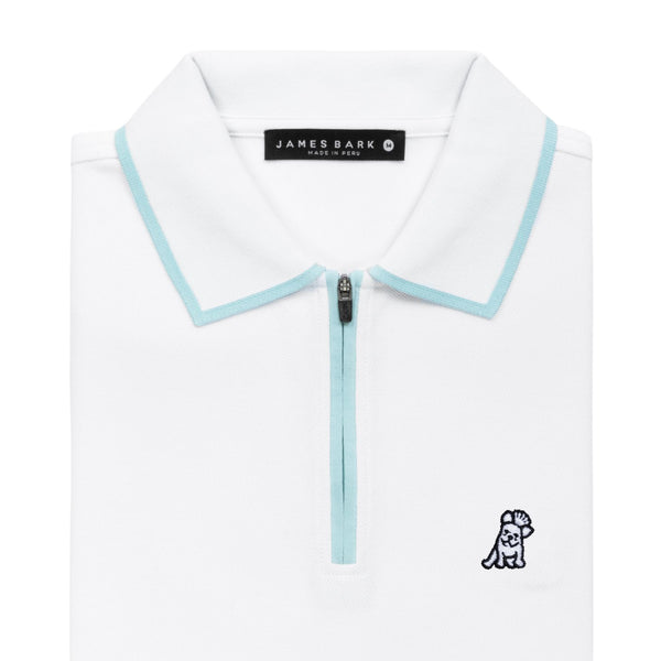 Men's Aqua Zipper Collar Polo Shirt - White A11