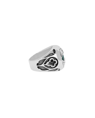 Cutout MB Cross Green Onyx Stone Ring W/ Relic Cross Detail