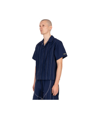 Pleated Shirt - Navy/Cream