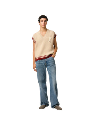 Ribbed Sleeveless V-Neck Sweater - White/Cream