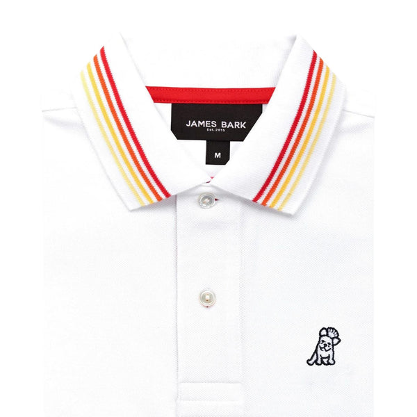 Men's White Red Stripe Details Polo Shirt - White A11
