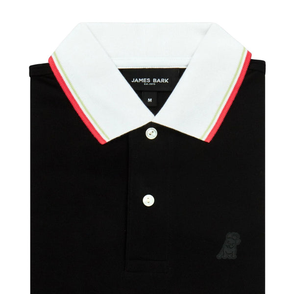 Men's Striped Red Accents Polo Shirt - Black Beauty SV02