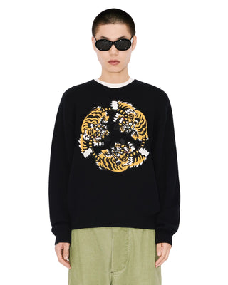 'Kenzo Verdy Market' Genderless Embroidered Jumper in Wool and Cotton - Black