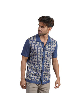 Chain Link Knit Polo Shirt - Indigo