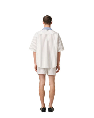 Short Sleeve Boxy Shirt - Off White/Navy