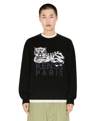 'Kenzo Happy Tiger' Embroidered Sweatshirt in Cotton - Black
