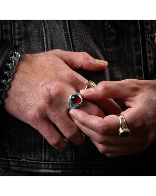 Garnet Oval Stone Ring w/ Wing Detail