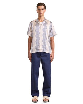 Roberto Silk Shirt SS Due Cabana Strip - Ecru & Dusk