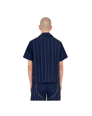 Pleated Shirt - Navy/Cream
