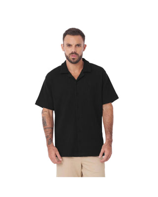 Mens Short Sleeve Waffle Shirt - Black A167
