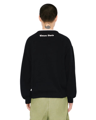 'Kenzo Verdy Market' Genderless Embroidered Jumper in Wool and Cotton - Black