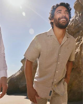 Windcrest Linen Blend Short Sleeve Shirt - Solid Crockery