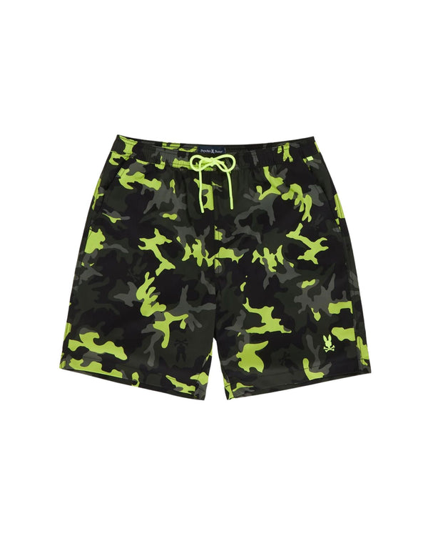 Men's Plano Camo Print Long Swim Trunk - Black