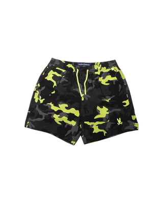 Kid's Plano Camo Print Long Swim Trunk - Black