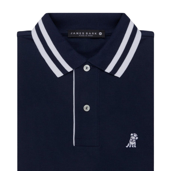 Men's Bold Stripe Collar Polo Shirt - Navy A50
