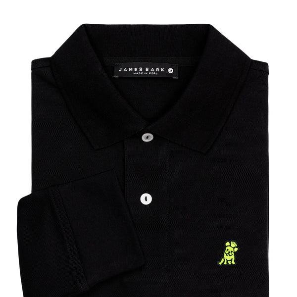Men's Long Sleeve Polo Shirt- Black A89