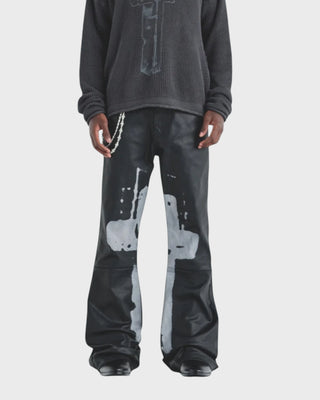 Act 1 Cross Leather Flare Jean - Black