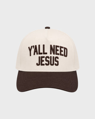 Y'ALL NEED JESUS TRUCKER HAT - BROWN