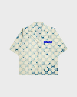Piastrella S/S Shirt - Ecru/Blue