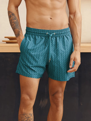 Sport Swim Short Copacabana Herringbone Jacquard - Peacock blue