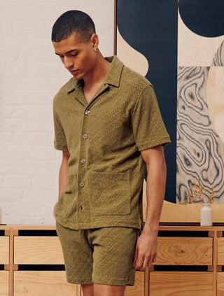 Paco Copacabana Jacquard Terry Shirt With Patch Pockets - Spinach