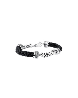 Double Silver Chain And Leather Lanyard Bracelet