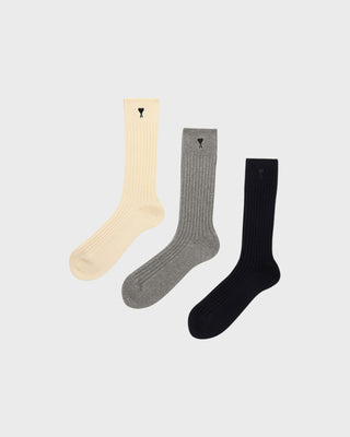 Three Pack Ami De Coeur Socks - Off White/Grey/Black