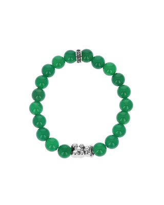 Green Agate Beaded Bracelet W/ Large Silver Gummie Bear