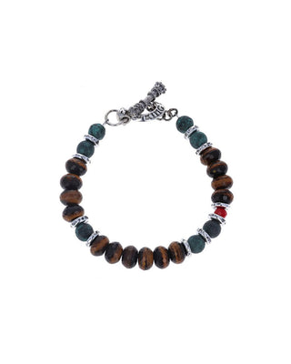 Ceramic Tiger Eye & Crystal Beads Bracelet W/ Toggle Clasp