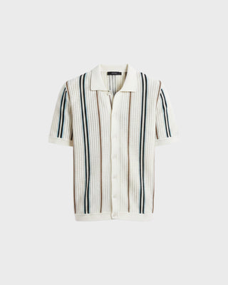 Fisherman Crochet S/S Button Up Polo Shirt - Ecru