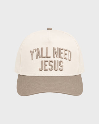 Y'ALL NEED JESUS TRUCKER HAT - BEIGE