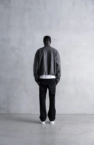 Faux Leather Oversized Cropped Bomber - Charcoal